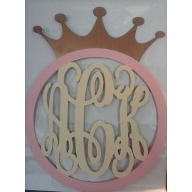 3 letter Monogram  Crown -Door Hanger-Home Décor-Wood Letter