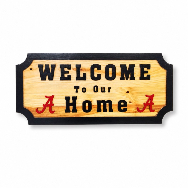 Alabama Welcome Wood Sign – Hand-Carved Home Decor