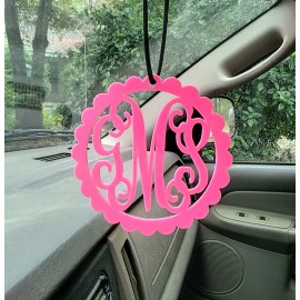 Car charm -Scalloped Car Charm-Monogram Weddings-Monogram-free shipping 