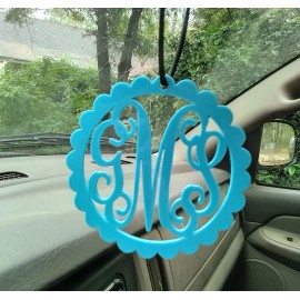 Car charm -Scalloped Car Charm-Monogram Weddings-Monogram-free shipping 