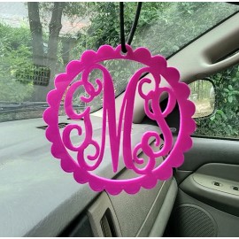 Car charm -Scalloped Car Charm-Monogram Weddings-Monogram-free shipping 
