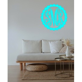 Scalloped 3 Letter Circle -Wood Sign-Door hanger- Home Décor 