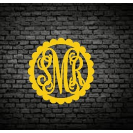 Scalloped 3 Letter Circle -Wood Sign-Door hanger- Home Décor 