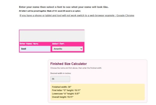 Custom Name Tool With Finished Size Calculator