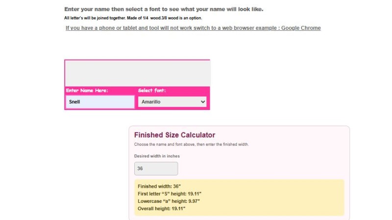 Custom Name Tool With Finished Size Calculator