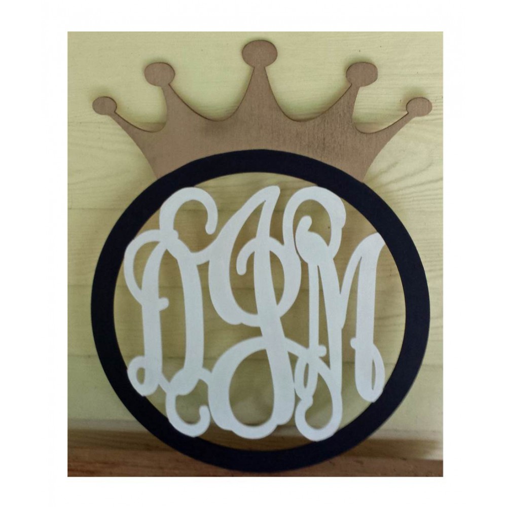 3 letter Monogram  Crown -Door Hanger-Home Décor-Wood Letter