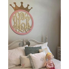 3 letter Monogram  Crown -Door Hanger-Home Décor-Wood Letter